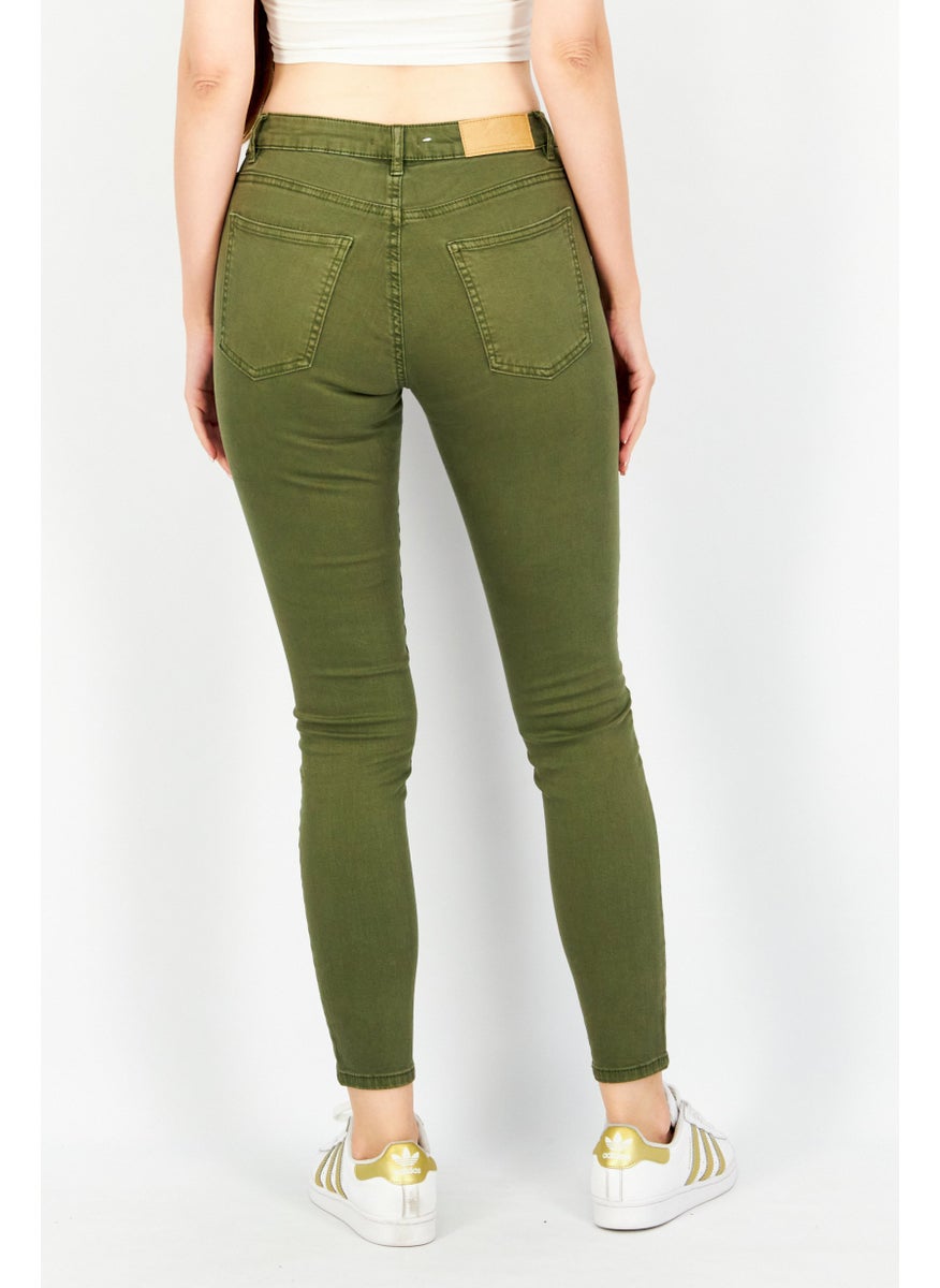 EDC Women Skinny Fit Solid Stretchable Jeans, Olive  - Image 2