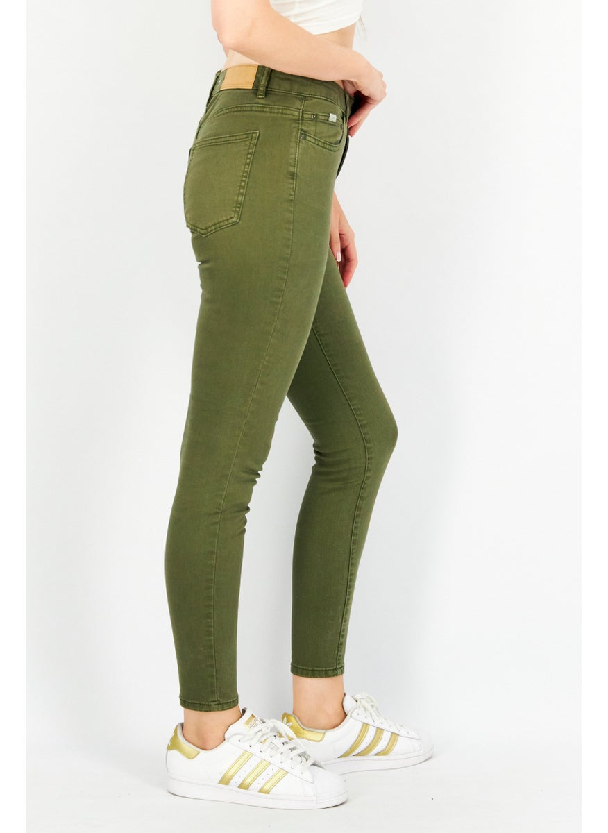 EDC Women Skinny Fit Solid Stretchable Jeans, Olive  - Image 4