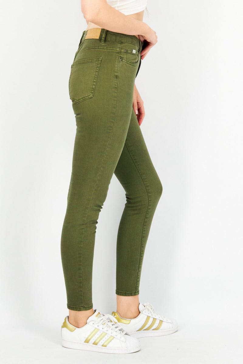 EDC Women Skinny Fit Solid Stretchable Jeans, Olive - Image 4