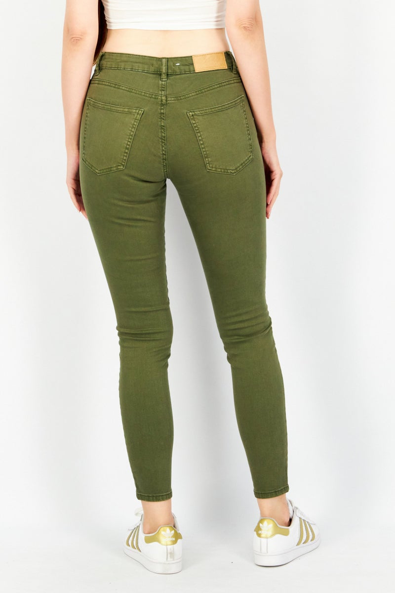 EDC Women Skinny Fit Solid Stretchable Jeans, Olive - Image 2