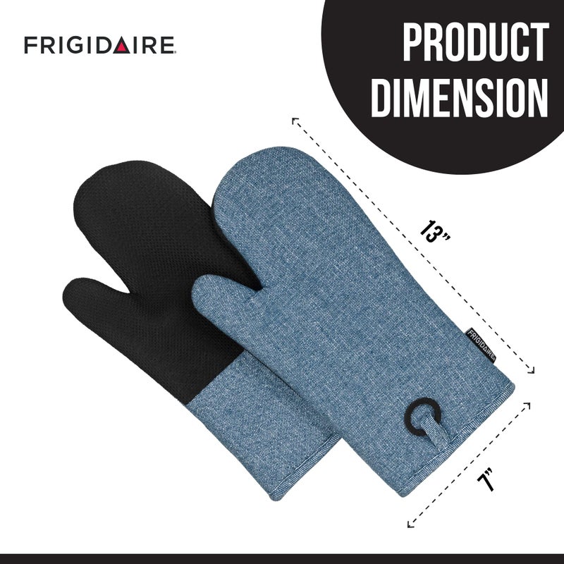 Frigidaire Sasha Cotton and Neoprene Oven Mitts, Heat Resistant, Anti-Slip, Machine Washable,13â€x7â€,Denim,Set of 2 - Image 2