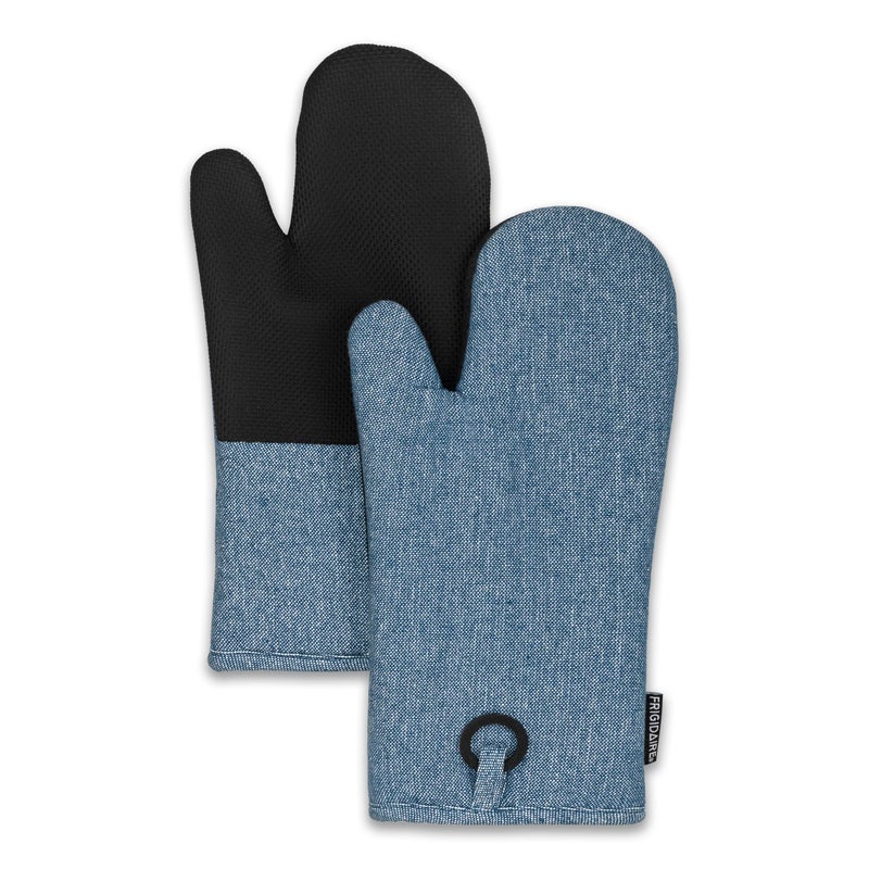Frigidaire Sasha Cotton and Neoprene Oven Mitts, Heat Resistant, Anti-Slip, Machine Washable,13â€x7â€,Denim,Set of 2 - Image 1