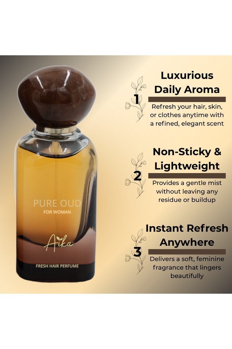 ايكا عطر أيكا ٥٠ مل برائحة العود النقي للنساء، عطر يدوم طويلاً للجسم والشعر، عطر خالٍ من الكحول للنساء بمزيج شرقي من العود والعنبر والبخور - Image 2