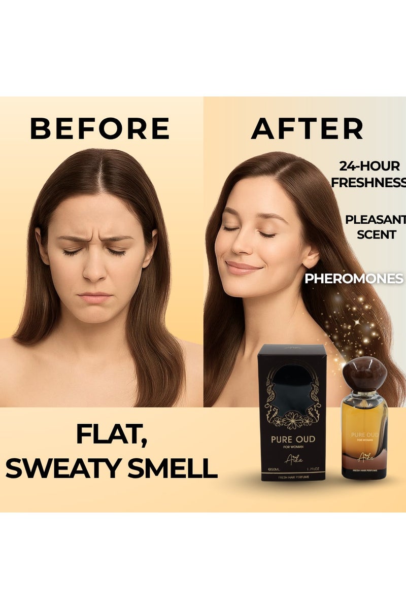 ايكا عطر أيكا ٥٠ مل برائحة العود النقي للنساء، عطر يدوم طويلاً للجسم والشعر، عطر خالٍ من الكحول للنساء بمزيج شرقي من العود والعنبر والبخور - Image 5