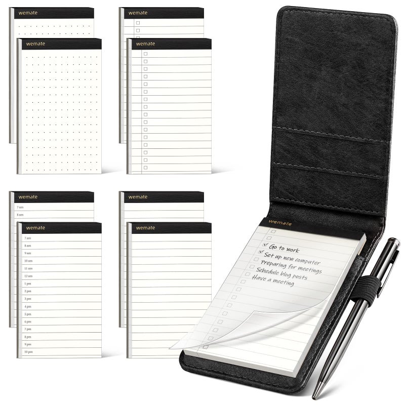 WEMATE 10 Pieces Small Notepad Holder Set Pocket Notebook - Included Mini Pocket Notepad Holder Set with 8 Memo Book Refills and Metal Pen for Meetings, Daily Records, and Notes 3 x 5 Inch (Black) - Image 1