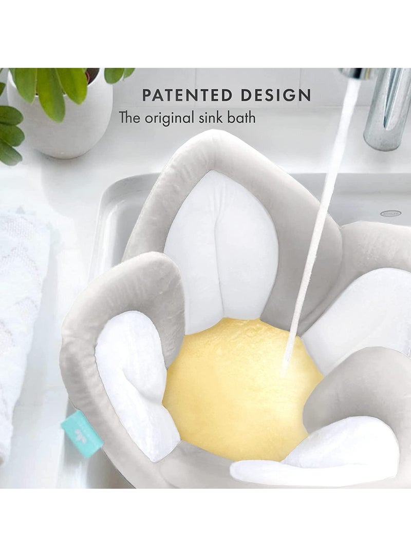 TYCOM Organic Baby Bath Flower For Infants Warm & Cozy Bamboo Flower Bath Baby will love Blooming Bath Flower Fits Bathtub Sink Supports Newborns Lotus Flower Mat Travel Bag (Gray Yellow)  - Image 2