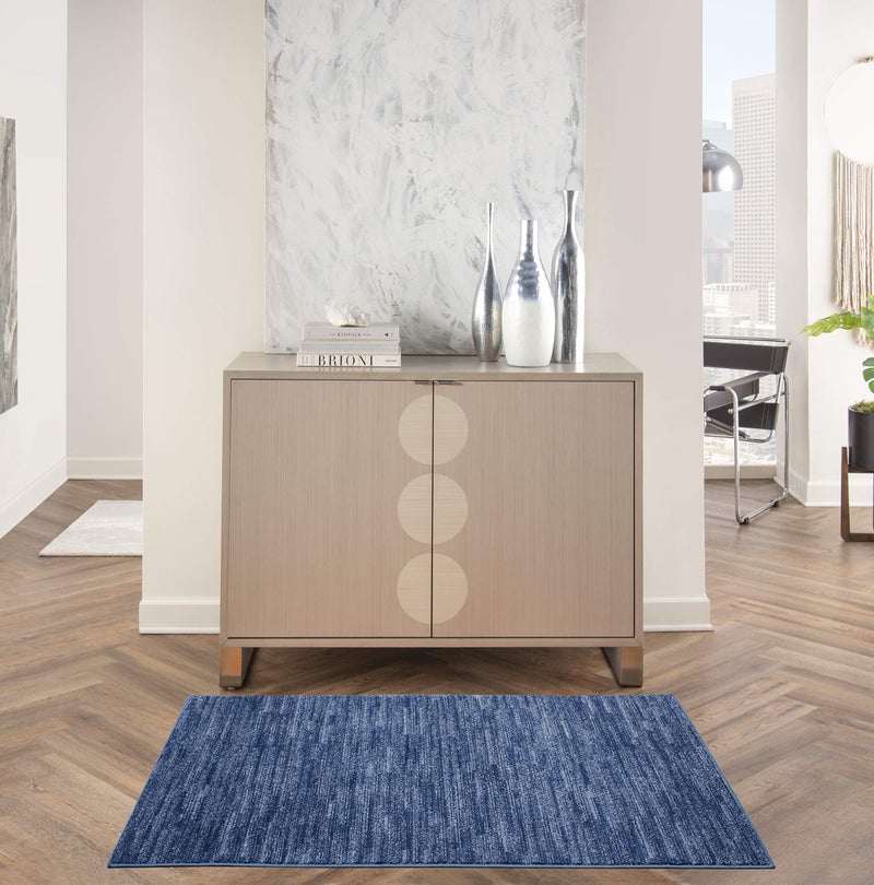 Nourison Home Nourison Essentials Navy Blue 3 x 5 Area Rug Easy Clean Non Shedding Bed Room Living Room Dining Room Kitchen 3 x 5