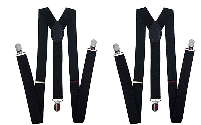 CLOTHERA Pack of 2 Adjustable Elastic Y Back Style Suspenders for Men - Black - Image 1