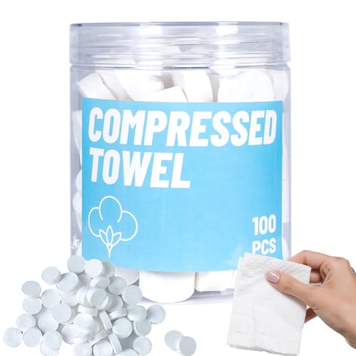 HI FINE CARE 100 PCS Compressed Towels, Compressed Cotton Hand Wipe, Camping Towel, Disposable Face Compressed Towels, Camping Towels Compressed Towel Tablet,Camping, Sports - Image 1