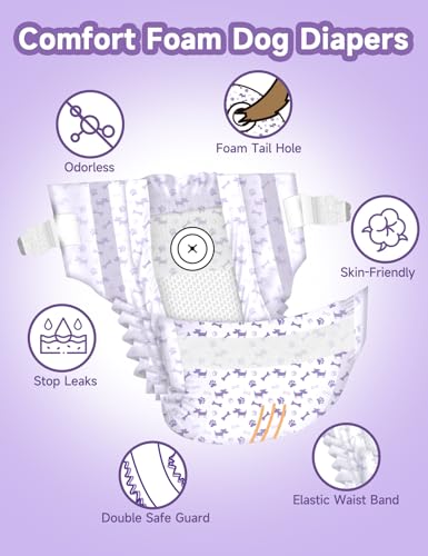 MICOOYO Disposable Dog Diapers Female, Doggie Diapers for Dogs Female, Super Absorbent Pet Diaper with Foam Tail Hole for Heat, Comfortable Puppy Diaper (Small, 20Count) - Image 2