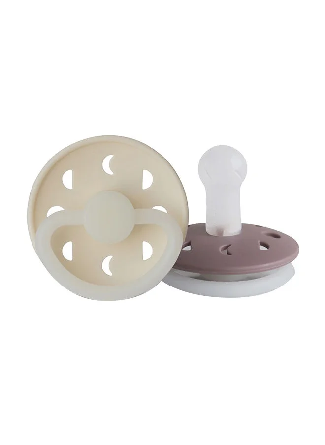 FRIGG Pack Of 2 Moon Phase Silicone Baby Pacifier 6-18M, Cream Night/Twilight Mauve Night - Size 2