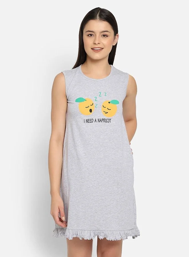 كلوفيا Clovia Emoji Print Short Night Dress in Grey - 100% Cotton