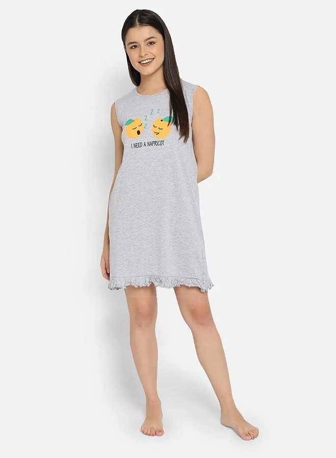 كلوفيا Clovia Emoji Print Short Night Dress in Grey - 100% Cotton