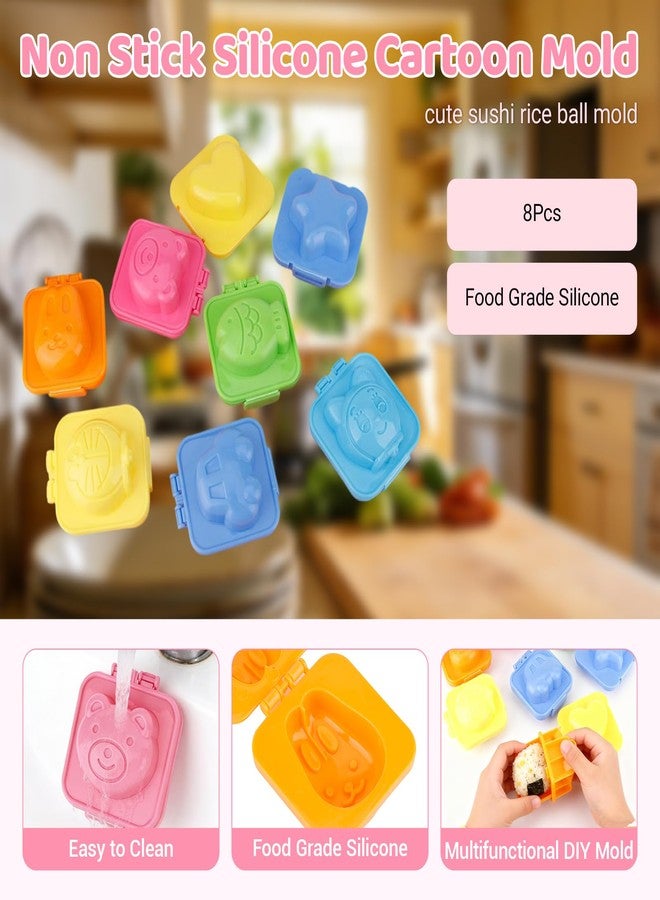 Jerliflyer 8pcs Square hard boiled egg mold,non stick silicone cartoon cute sushi rice ball mold, DIY bento cooking accessories for customized kids food - Image 3