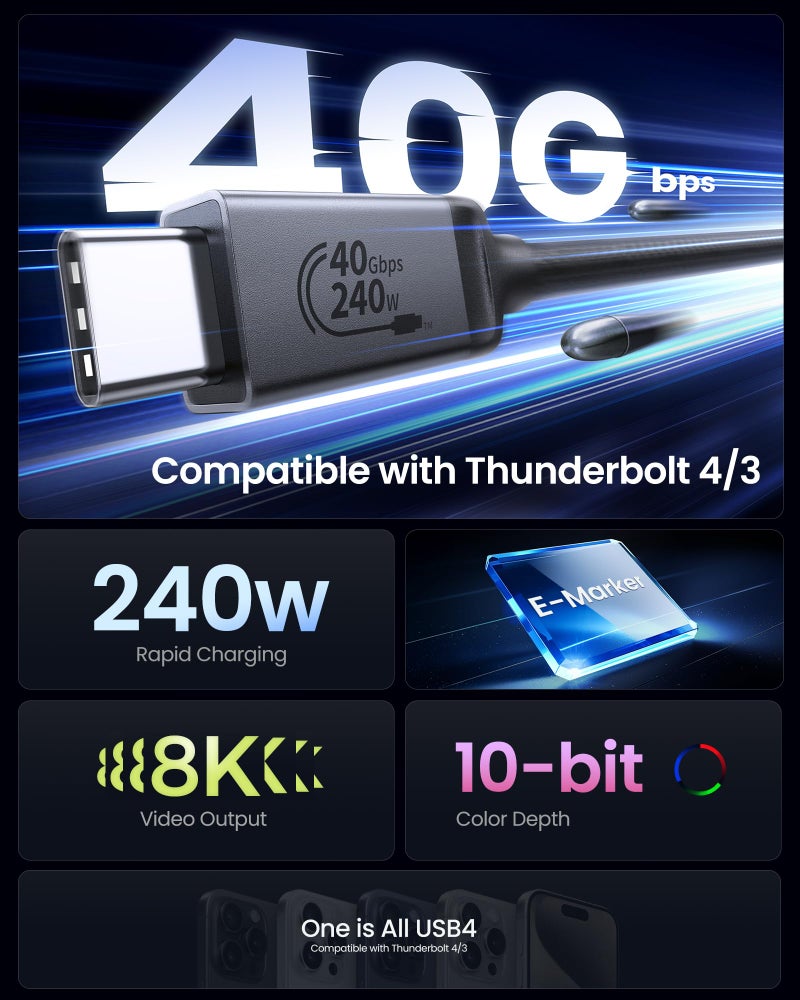 Silkland USB 4 for Long Thunderbolt 4 Cable 10FT, 40Gbps/8K Display/240W Charging, Braided USB C Thunderbolt 3 Cable 3M, USB C Video Cable Compatible for MacBook, iPhone 17/16, SSD, Monitor - Image 2