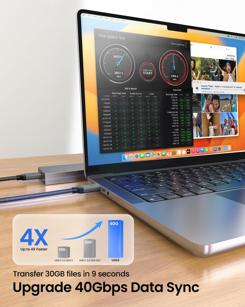 Silkland USB 4 for Long Thunderbolt 4 Cable 10FT, 40Gbps/8K Display/240W Charging, Braided USB C Thunderbolt 3 Cable 3M, USB C Video Cable Compatible for MacBook, iPhone 17/16, SSD, Monitor - Image 3