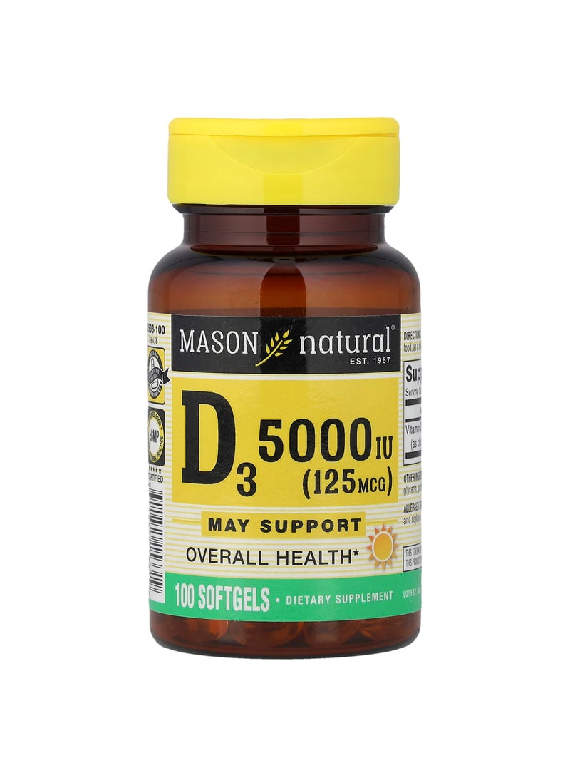 Mason Natural Vitamin D3, 125 mcg (5000 IU), 100 Softgels