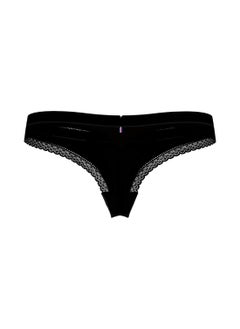 TOMMY HILFIGER Women's Tonal Logo Lace Thong - Nylon, Black  - Image 1