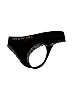 TOMMY HILFIGER Women's Tonal Logo Lace Thong - Nylon, Black  - Image 2