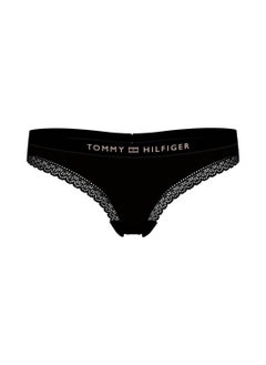 TOMMY HILFIGER Women's Tonal Logo Lace Thong - Nylon, Black  - Image 5