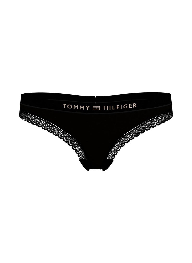 TOMMY HILFIGER Women's Tonal Logo Lace Thong - Nylon, Black  - Image 5