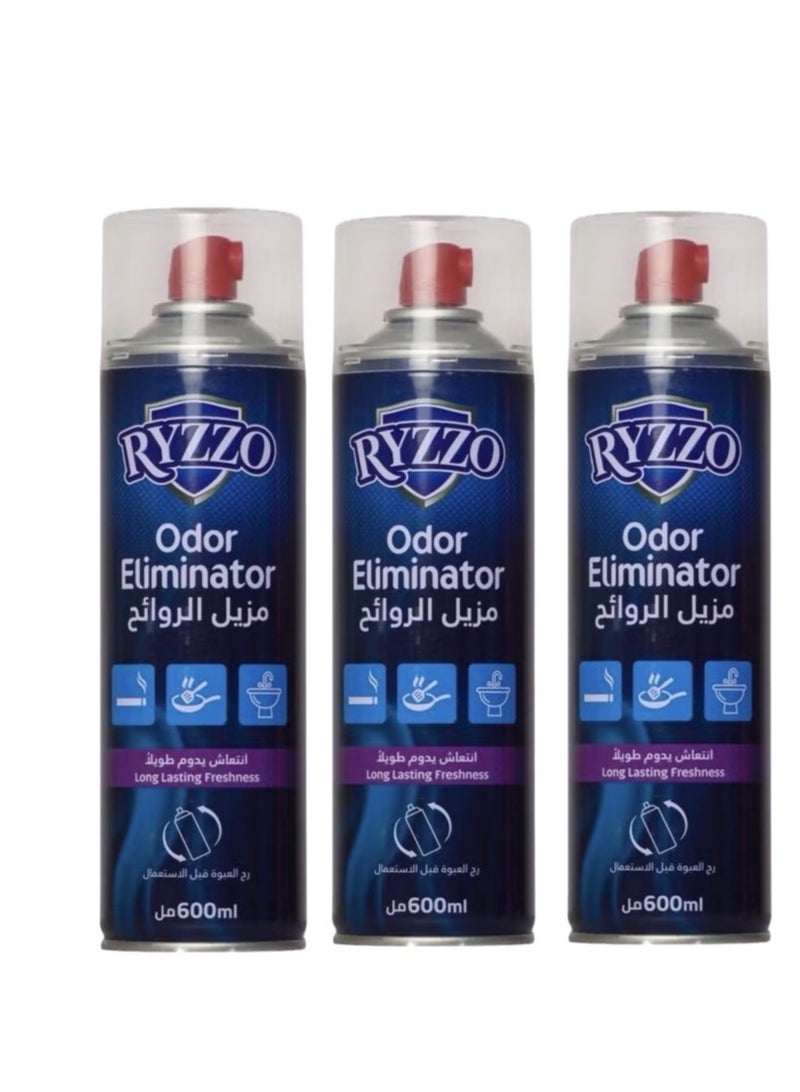 ثلاث عبوات من بخاخ مزيل الروائح ومعطر للهواء – انتعاش طويل الأمد – حجم كبير 600 مل - Image 1