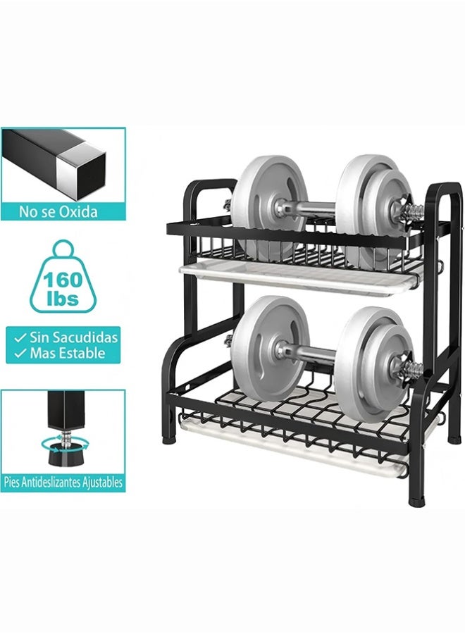 BLOOMING TIME 2-Tier Countertop Dish Drain Rack, Pull-Out Water Tray, Cutting Board Rack, Chopstick Basket, With Hooks - Image 4