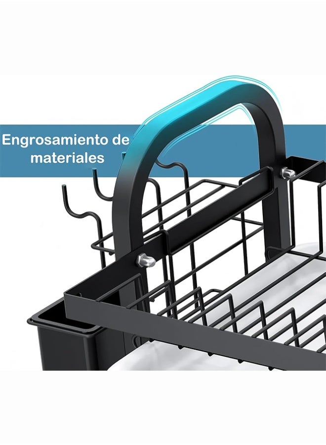 BLOOMING TIME 2-Tier Countertop Dish Drain Rack, Pull-Out Water Tray, Cutting Board Rack, Chopstick Basket, With Hooks - Image 5