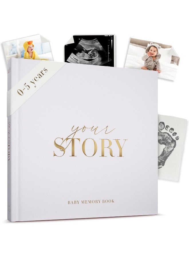 Bibi & Beau Baby Book Baby Memory Book - Your Story - Baby Girl Baby Boy Milestone Book Photo Album - Keepsake Gift for Newborns, Great For Baby Showers (Gray) - Image 1