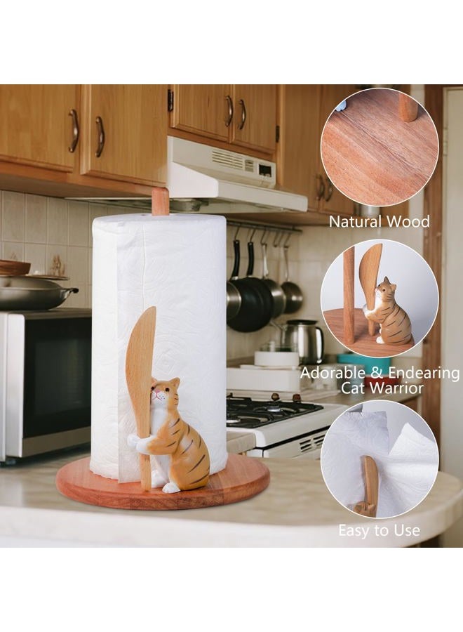 Craftmastudio Cat Wooden Paper Towel Holder,9.5" Large Thicken Base Wood Kitchen Tissue Holder, Freestanding Paper Towel Holders, Suitable for Farmhouse, Kitchen Countertop Decorative Paper Towel Holder (cat) - Image 3
