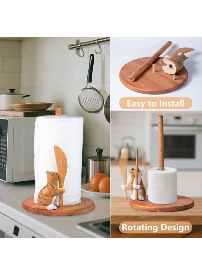 Craftmastudio Cat Wooden Paper Towel Holder,9.5" Large Thicken Base Wood Kitchen Tissue Holder, Freestanding Paper Towel Holders, Suitable for Farmhouse, Kitchen Countertop Decorative Paper Towel Holder (cat) - Image 4