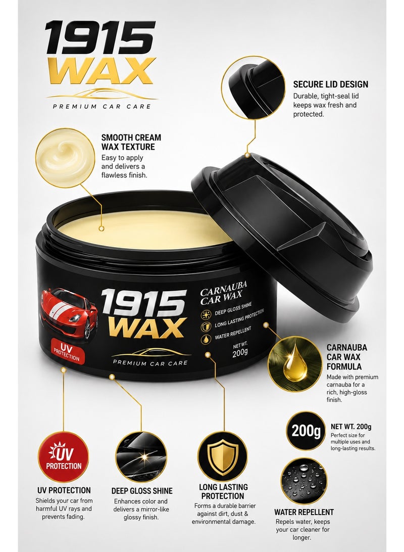 شمع كارنوبا للسيارات Wax سعة 200 جرام، شمع تلميع فاخر يمنح لمعان عميق وحماية طويلة ومظهر مقاوم للماء وسهل الاستخدام - Image 2
