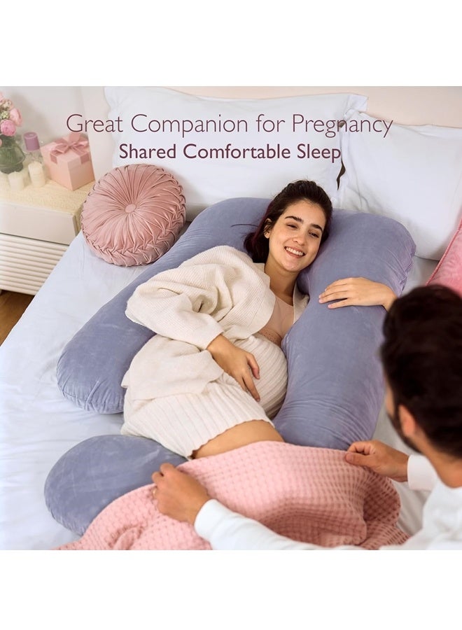 Pregnancy Pillow for Sleeping U Shaped Full Body Maternity Pillow Crystal Velvet with Removable Cover Full Body Pillow Support for Back Hips Legs Belly - Image 2