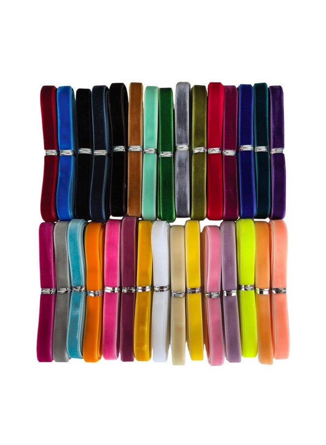 Chenkou Craft 30 Yards 3/8" Velvet Ribbon Total 30 Colors Assorted Lots Bulk (Multicolored, 3/8"(10mm)) - Image 1