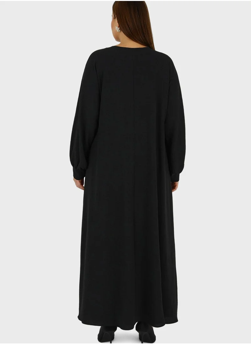 Alia by modanisa Puff Sleeve Button Down Dress