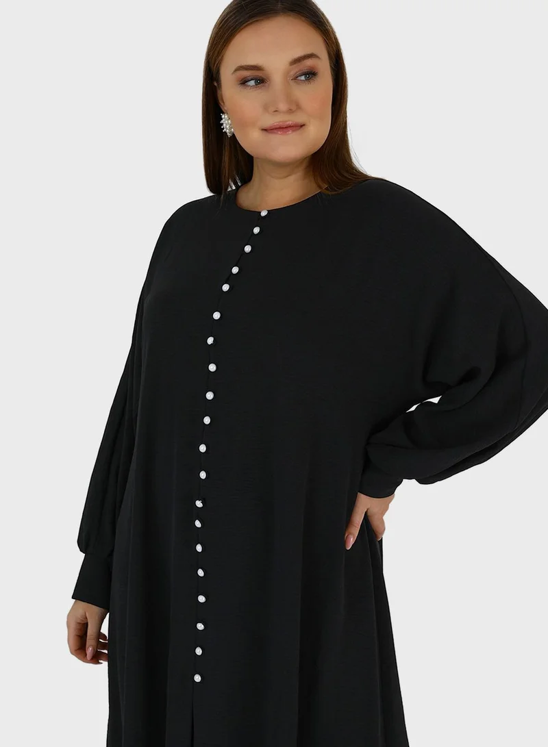 Alia by modanisa Puff Sleeve Button Down Dress