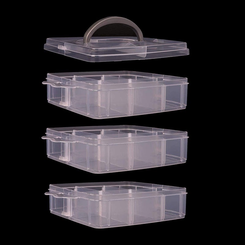 KPS Craft Organizer Box 3 Layer Stackable Storage Case Plastic Supplies with Adjustable 18 Grid Box Portable Transparent DetachableMulti Color Pack of 1 - Image 4