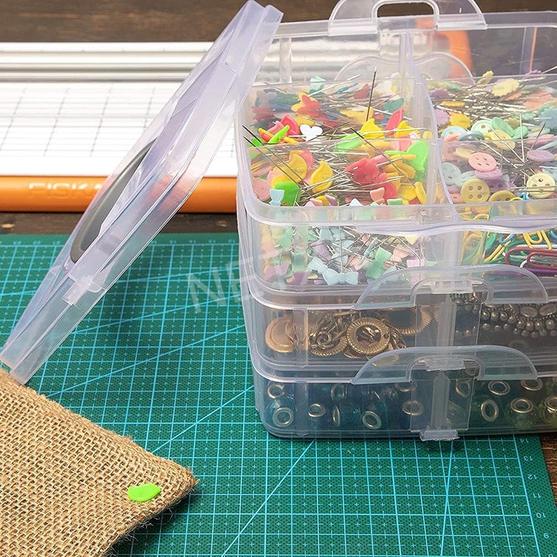 KPS Craft Organizer Box 3 Layer Stackable Storage Case Plastic Supplies with Adjustable 18 Grid Box Portable Transparent DetachableMulti Color Pack of 1 - Image 5