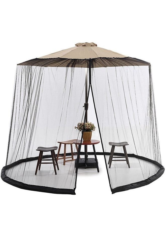 XiuWoo - Patio Umbrella Outdoor Table Bug Screen Mesh Black Mosquito Net Canopy Curtains Adjustable Enclosure Large Umbrella Hanging Tent 100% Polyester Light Weight Mosquito Netting - Image 1