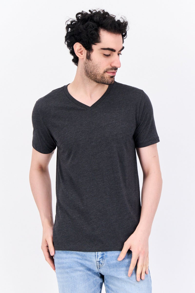 GAP Men V-Neck Heather Short Sleeves T-Shirt, Dark Charcoal - Image 1