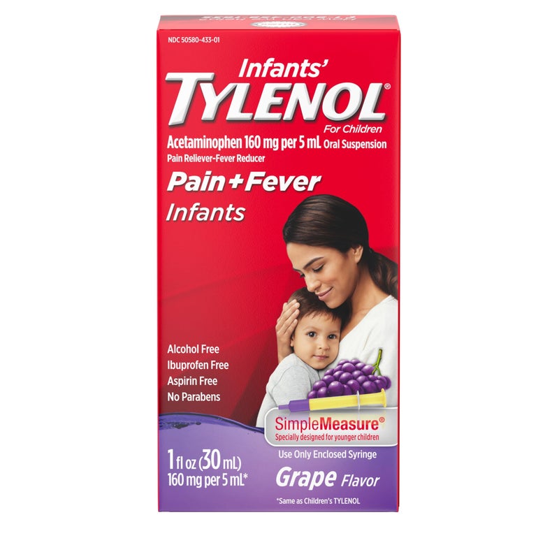 Tylenol دواء تايلينول للأطفال، سائل أسيتامينوفين، بنكهة العنب، 1 أونصة سائلة - Image 1