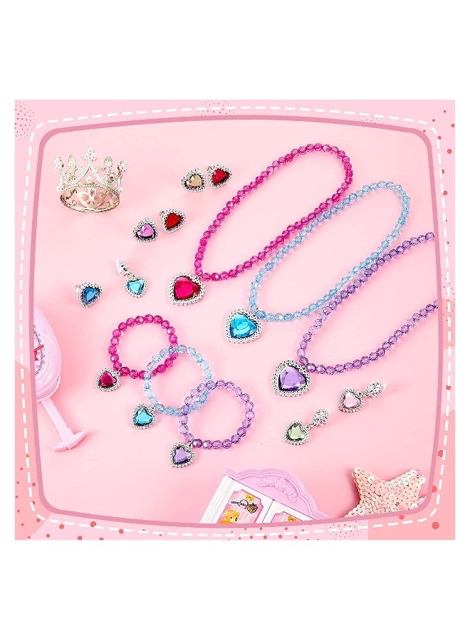 Kids Princess Jewelry Set, 30 Pcs Necklace, Bracelet, Rings, and Earrings, Dress-Up Costume Accessories for Pretend Play and Party Favors - Image 4