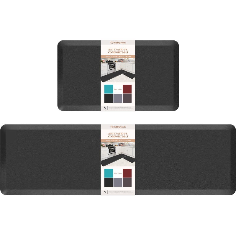 HappyTrends Kitchen Mat173x28173x60 Black Cushioned Comfort AntiFatigue Waterproof Floor Mat Kitchen Rugs Thick Perfect Ergonomic Foam Standing mat for Kitchen Home Office Laundry