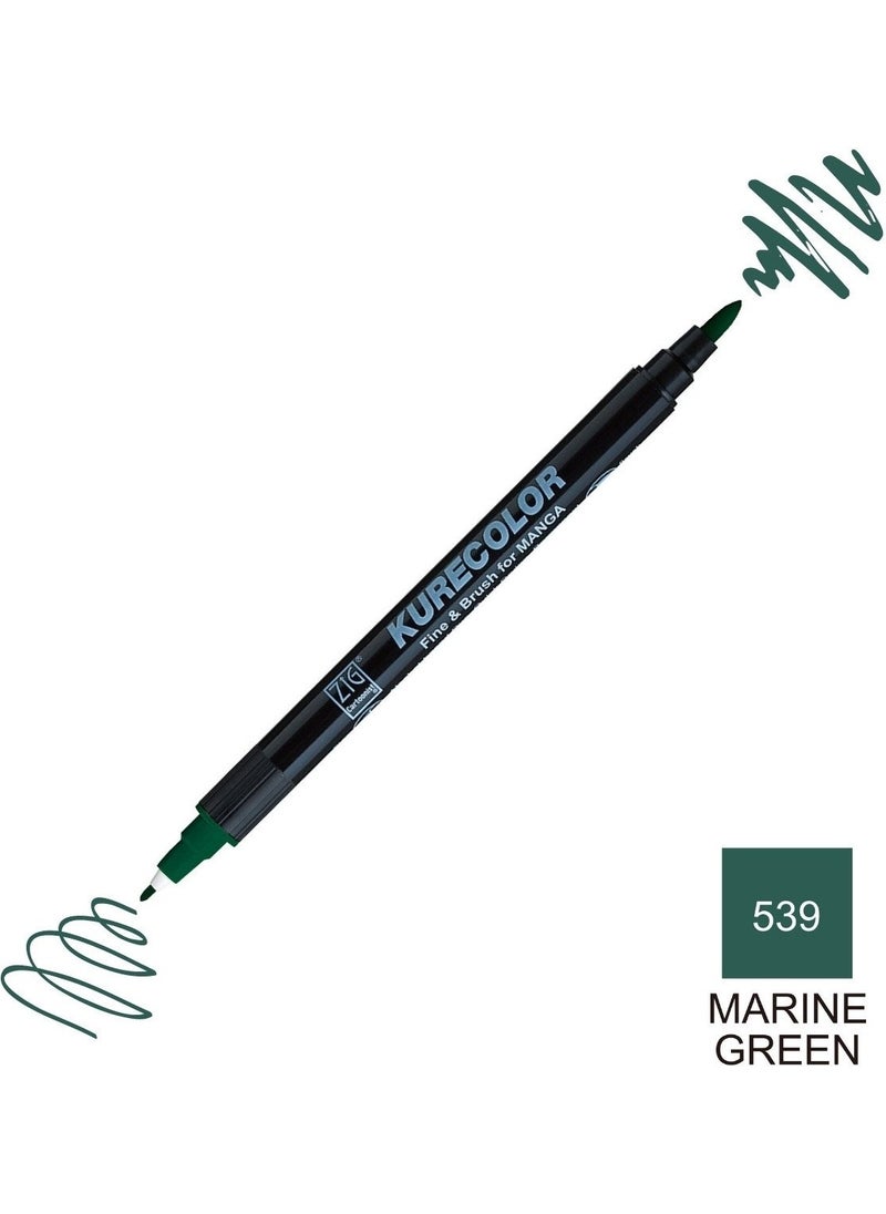 Zig Kurecolor Mangaka Fine&brush Double-Sided Pen CNKC-2200 No 539 Marine Green  - Image 5