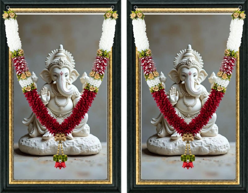 Daedal crafters Premium Maroon Artificial Garland Pair for Pooja Mandir Decoration, Wedding Varmala for Bride & Groom, Hanging Mala for Photo Frame, Decorative Haar Mala for God Idols, 50 Inch - Image 1