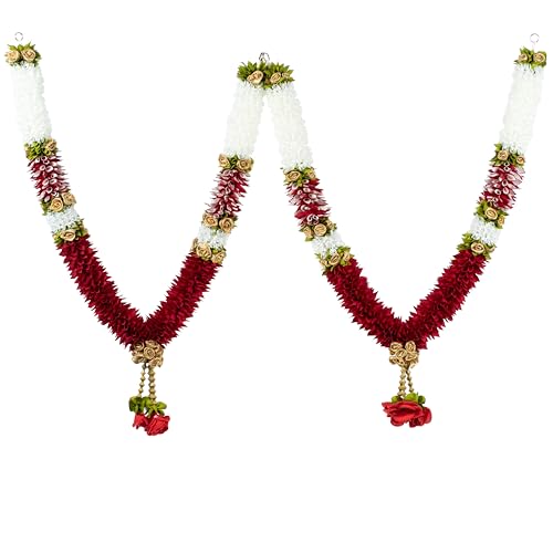 Daedal crafters Premium Maroon Artificial Garland Pair for Pooja Mandir Decoration, Wedding Varmala for Bride & Groom, Hanging Mala for Photo Frame, Decorative Haar Mala for God Idols, 50 Inch - Image 3