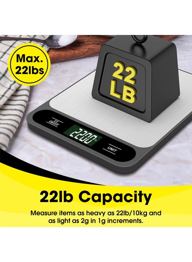Hihonor Food Scale, 10kg/22lb Digital Kitchen Scale for Baking, Cooking, Coffee, Package, Postage, 6 Units with Tare Function, LCD Display, Easy Clean, Stainless Steel - Image 3