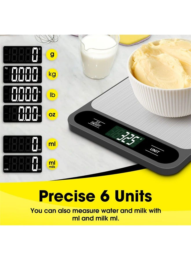 Hihonor Food Scale, 10kg/22lb Digital Kitchen Scale for Baking, Cooking, Coffee, Package, Postage, 6 Units with Tare Function, LCD Display, Easy Clean, Stainless Steel - Image 4