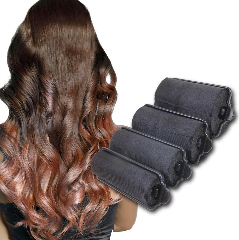 DONNA Silky Satin Foam Rollers 1.25"(D) 6PCS XL Hair Styling Heatless Curlers and Clips for Hairdressing BLACK - Image 5
