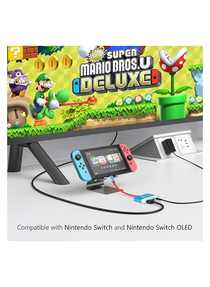 PROMASS - Switch Dock for Nintendo Switch/OLED Switch,3-in-1 Mini Switch TV Dock with 4K HDMI USB 3.0 Port USB C PD 100W Charging,Travel Portable Dock for Switch (bule and white) - Image 1